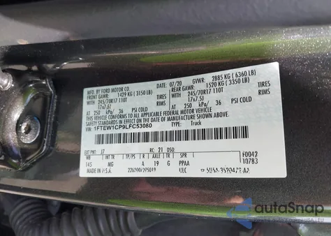 2020 Ford F-150 Xlt z USA, uszkodzony, nr VIN 1FTEW1CP9LFC53080